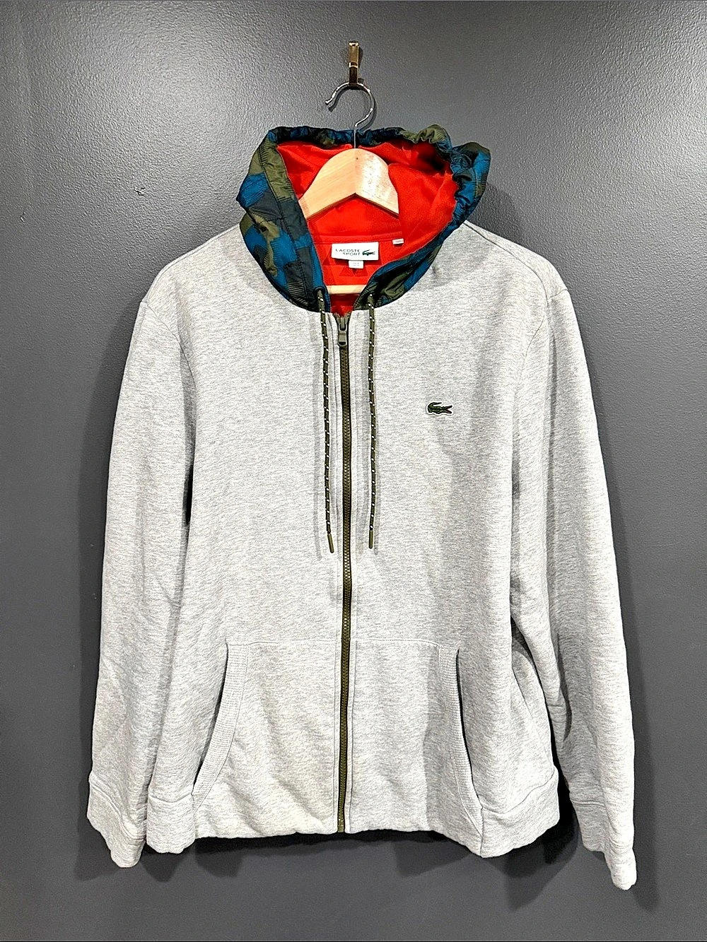 Lacoste Sport Camo Hooded Jacket Gray Size XL